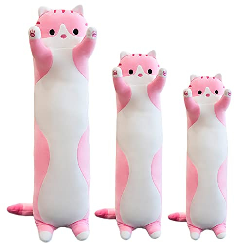 Kekeso Giant Cat Pillow Plush Cartoon Kitty Sleeping Hugging pillow, Cuddly Soft Long Kitten Body Pillow Doll Cat Toy for Kids Girlfriend (Pink, 150cm/59.05inch)