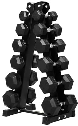 RITFIT Rubber Hex Dumbbells Set with Rack, 180-780LB Heavy-Duty Cast Iron Core, Knurled Chrome Handle, Space-Saving Storage Rack for Home Gym Strength Training