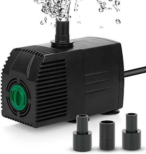 JIERTOP Bomba de Agua Sumergible 600L/H 12W de con 3 Boquillas con cable de alimentación de 1,83 m con prefiltro de esponja para Acuario Estanque Pecera Fuente