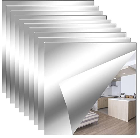 LATRAT 10 Pezzi Rettangolare Adesivi da Parete a Specchio, Specchi Decorativi da Parete, fogli in materiale morbido Non Vetro Specchio Piastrelle Parete, 20cm*20cm