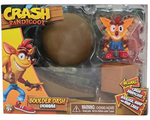 Crash Bandicoot Bandai Boulder Dash Diorama | L'ensemble de jeu comprend une figurine de 6 cm à collectionner avec rampe Boulder et caisse basée sur des jeux vidéo | Excellent jouets pour filles et