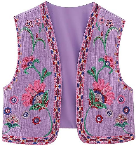 MezHi Bestickte Weste Damen, Damen Vintage Blumen Stickerei Kurze Weste Jacke,Embroidered Waistcoat Women, Women Vintage Floral Embroidered Vest, Women Y2k Vintage Embroidered Vest