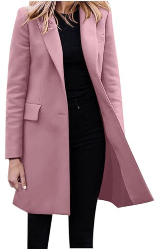 L9WEI - Manteau d'hiver pour femme, élégant, en laine, avec col, mi-long, veste de transition, moderne, couleur unie, résistant au vent', Rose, XL