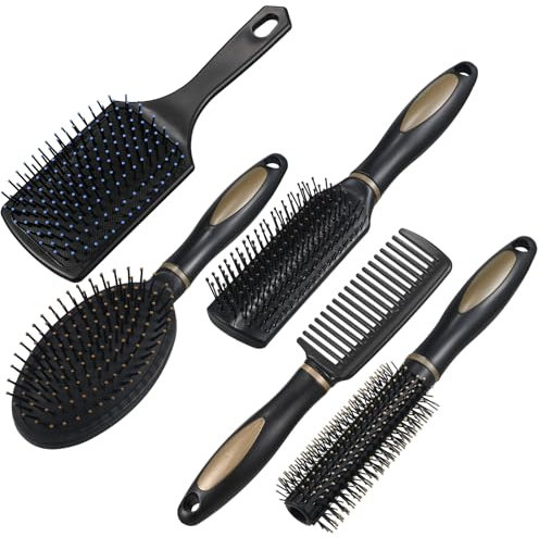 5 Stück Haarbürste Set Massag Haarbürsten Rund Kamm Entlüftung Hair Brush für Frauen Männer, Heimgebrauch, Reisen