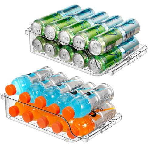 BingoHive 2 Unidades de Organizador de latas de refresco Ajustable de Ancho Transparente para refrigerador, dispensador de latas de refresco expandible para Cerveza, refrescos, Cocina, despensa