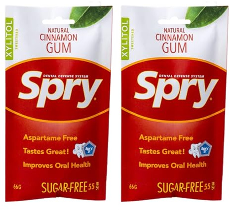 Spry On The Go Fresh Natural Xylitol Chewing Gum Dental Defense System - Aspartame-Free, Sugar-Free, Non-GMO (Cinnamon, 55 Count - Pack of 2)