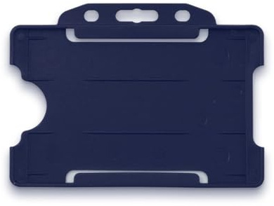 Navy Blue Single-Sided Rigid Slide in Open Faced ID Card Badge Holders Horizontal/Landscape Identity Plastic Pass Protector - Holds a 86mm 54mm cr80 Credit Card Sized - Pack of 100