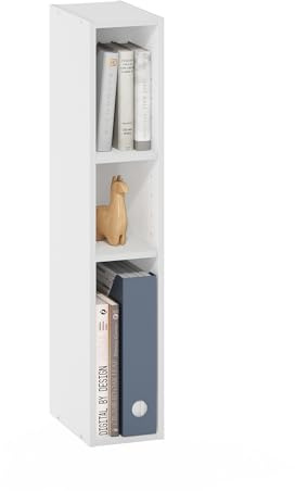 Furinno FULDA Book Shelf, 3-Tier Narrow Bookshelf, Bookcase with 6-In Width Storage Shelf, 9.3 x 5.9 x 31.5, for Living Room, Bedroom, Home Office, White