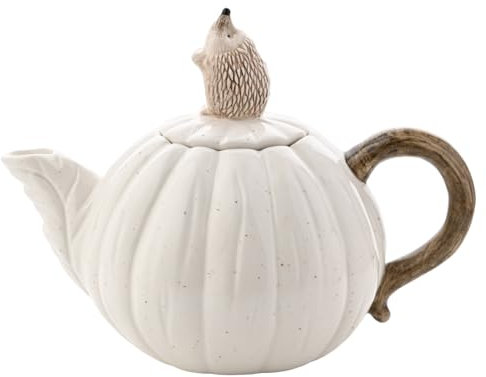 Widdop and Co. - Country Living Théière hérisson en céramique émaillée blanche Décoration d'intérieur Cadeau pour thé, café, cuisine et dîners + Amateurs d'animaux et de la nature - H 16 x l 21,5 x P