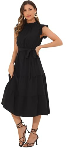 Allegra K Donna Abiti Midi, Abito con Maniche A Cappuccio E Scollo A Lupetto E Volant Nero XS