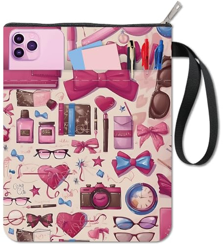 craspire Protège Livres avec Nœud Rose et Cœur Protection de Livre Rose pour Livres de Poche Tissu Lavable avec Fermeture Éclair et Pochette Supplémentaire pour Les Amoureux des Livres Cadeaux