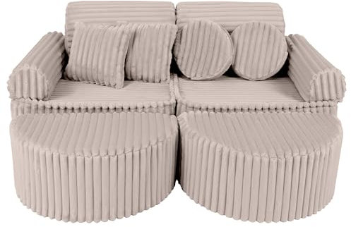 MEOWBABY Kindersofa – Spielsofa für Kinder – Weiche Klappsofa mit Schlaffunktion – Kuschelecke für Kinderzimmer, Churros, Kieselbeige