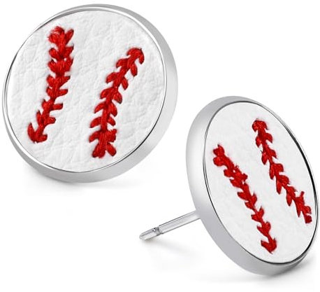 Mikovivi Leder-Baseball-Ohrringe für Damen, Sport-Stecker-Ohrringe Trendig Baseball-Schmuck Outfits Geschenk für Fans Softball-Mütter & Spielerinnen