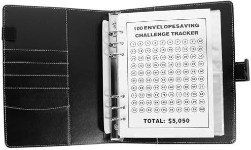 Veemoon 1 Satz Haushaltsunterlagen envelope challenge vielzweckleiter Geldspar-Organizer budget buch budgetbuch Notizbuch Geldbinder Sparbuch mit Geldumschlägen Haushaltsbuch Leder Black