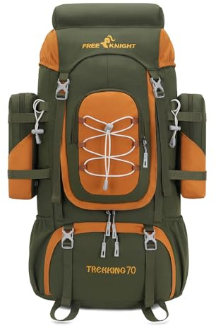 Bseash Zaino impermeabile da 70 L (65 + 5) con copertura antipioggia, zaino da escursionismo per sport all'aperto, viaggio, arrampicata, escursionismo, Verde militare, L
