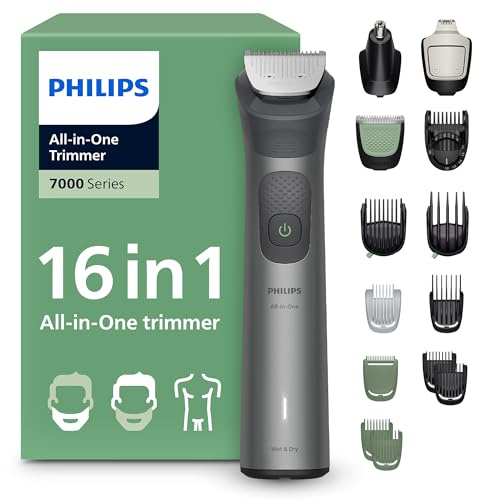 Philips Multigroom 7000 Series All-in-One 16-Piece Trimmer - Shaver and Clipper for Face, Head & Body, Self-Sharpening Full Metal Blades, 21 Length Settings (0.5-16 mm), Model MG7931/15