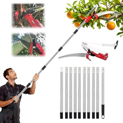Seghetto per Potatura Manuale,Svettatoio Telescopico,Cesoie telescopiche,Asta tra 1,4-5m con Borsa per Tagliare Segare Rami Boschi Alberi in Altezza,per potatura,Segare e Cesoiare(Nero)