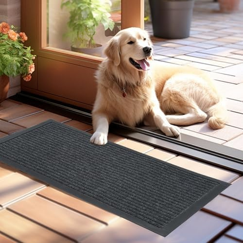 OTraki entrématta 43,5 x 75 cm PVC undersida maskintvättbar skomatta randig utomhus dörrmatta fläckavvisande inomhusmatta, lämplig för hundar/ingångar/ytterdörrar/korridorer