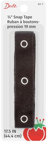 Dritz 82-1 Snap Fastener Tape with 12 Snaps, Black, 17-1/2-Inch Length