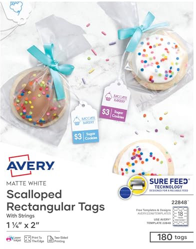 Avery Bedruckbare Etiketten für Tintenstrahldrucker, gewellte Etiketten mit Schnüren, 2 x 1 1/4, 180 Etiketten