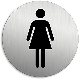 Targhetta per Porta - Toilette Donne Targa Ø 75 mm Alluminio spazzolato auto-adhesiva