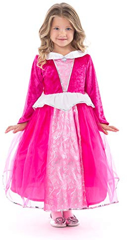 Little Adventures Deluxe Sleeping Beauty Hot Pink Princess Dress Up Costume (Medium Age 3-5) - Machine Washable Child Pretend Play and Party Dress with No Glitter