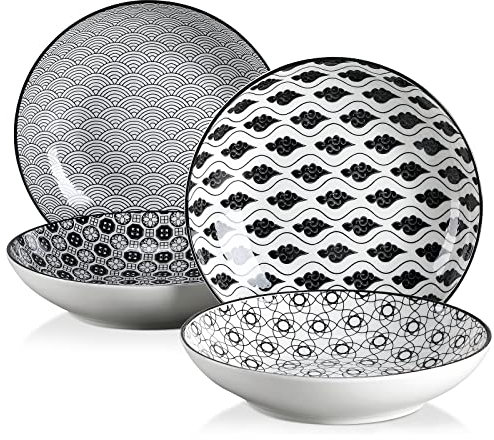 vancasso Haruka Lot de 4 assiettes creuses en porcelaine - Diamètre : 21 cm - 700 ml