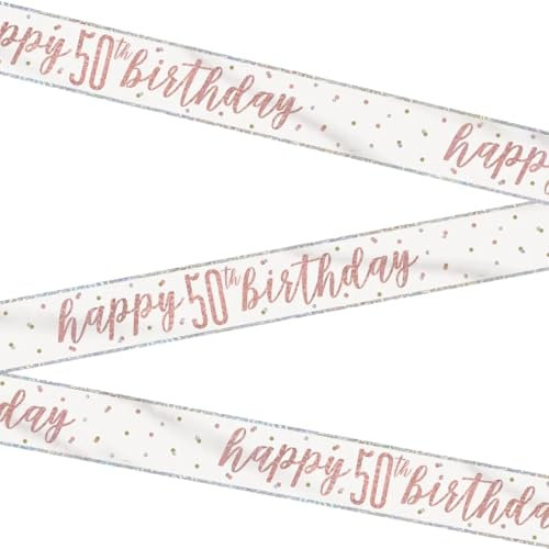 Stunning Rose Gold Happy 50th Birthday Glitz Foil Banner (274cm) - Dazzling Party Decor for a Memorable Milestone - 1 Pc