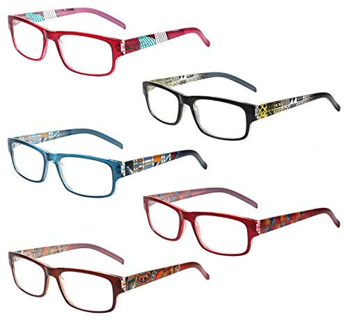 Kerecsen 5 Pack Lesebrille Damen Gute Brillen Hochwertig Mode Federscharniere Komfortabel Lesehilfe fur Frauen (5 Farbe Mischen, 2.0)