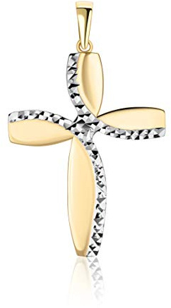 PRINS JEWELS 14 Karat 585 Gold Bicolor Diamantschliff Kreuz Anhänger Gelbgold Weißgold Unisex