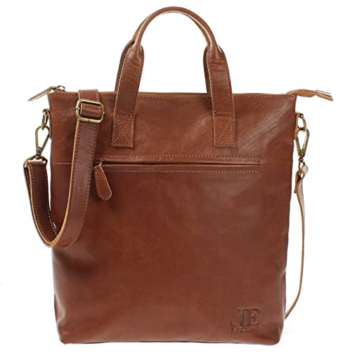 LECONI Schultertasche Henkeltasche Ledertasche für Damen echtes Leder Natur Shopper Lederhandtasche für DIN A4 Damentasche Frauen Handtasche 33x31x10cm braun LE0068-buf