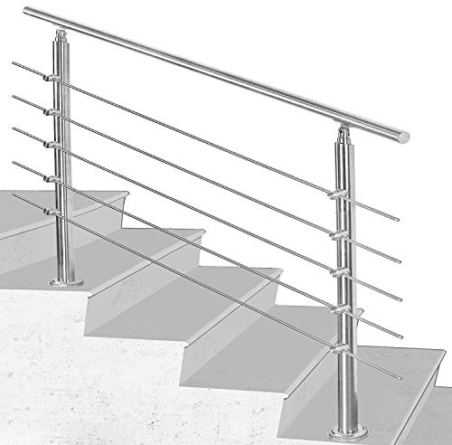 SWANEW Corrimano Acciaio Inox 120 * 4.2 * 106.5cm,5 traverse,Ringhiera con kit di installazione,Passamano per Interni o Esterni