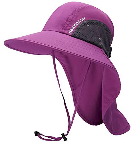Bassdash Unisex Sonnenhut UPF 50+ Angelhut wasserabweisend breite Kremp mit großem Nackenschutz Pferdeschwanz Herren Damen