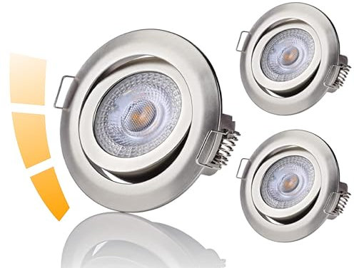 Sweet Led | LED Einbaustrahler 230V flach dimmbar in 3 Stufen - Einbauleuchten 5W 360lm 3000K warmweiß - LED Spots Decke 68mm Lochmaß - Deckenstrahler schwenkbar | rund - Farbe chrom-nickel - 3er Set