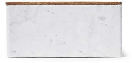 Sur La Table Marble & Acacia Wood Bread Box – Holds 4–5 Loaves, Keeps Bread Fresh in Style