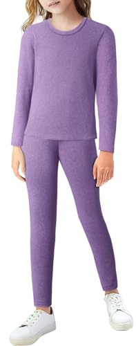 BONNY BILLY Ropa Interior Térmica Esquí Niña Niño Camiseta Capa Base Manga Larga y Pantalones Lana Invierno 8-9 Años Morado