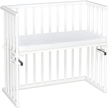 Babybay Midi Beistellbett, weiß lackiert mit Matratze Classic Cotton Soft