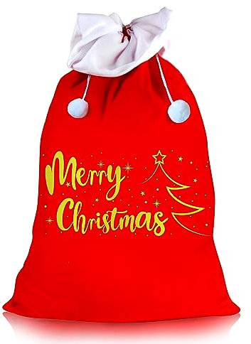 VEYLIN Große Weihnachtssäcke, 110×70 cm, goldfarben, bedruckt, Filz, Jumbo-Weihnachtsmann-Geschenkbeutel, Kordelzug, Strumpf, Verpackung, Dekoration