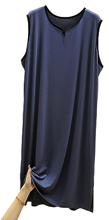 Camisones sin Mangas para Hombre, Pijama Modal clásico para Hombre Camisa de Noche Ultra Suave Vestido de camisón de Ajuste Suelto L-3XL