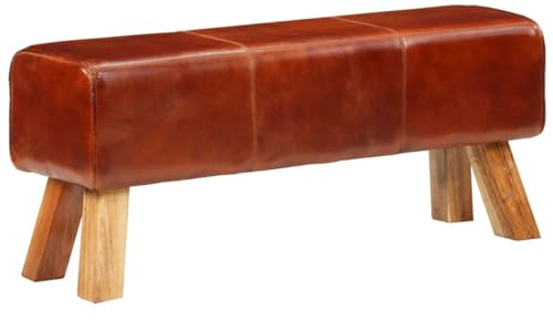 CIADAZ Sittbänk, gymnastikbock, brun, 110 cm, äkta läder och massivt trä, mango, hallmöbler, sittbänk, matsal, sängbänk, halldekor, sittpall, bänk, sovrumsmöbler, bänk