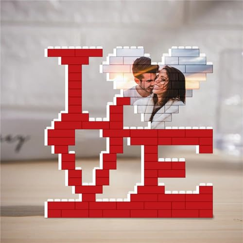 Bloque de fotos de ladrillo de construcción personalizado, rompecabezas de ladrillos de amor, marco de fotos romántico, aniversario, día de San Valentín, decoración de boda, regalos para ella, él,