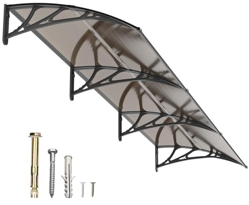 Auvent pour Porte d'entrée 300x100cm,Toit Marquise Abri en Polycarbonate Protection Contre Pluie,UV et la Neige Support Robuste en ABS Durable