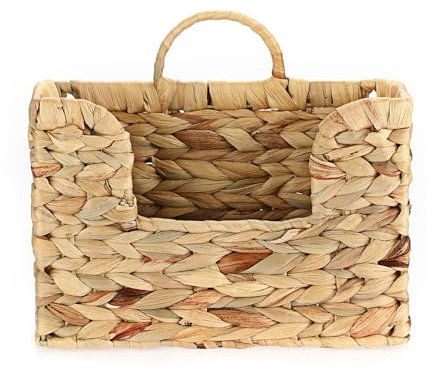 BSTKEY Natural Water Hyacinth Wall Mounted Mail Organizer, Hand-woven Magazine Storage Organizer Wall Hanging File Document Holder Mail Storage Basket for Home Office