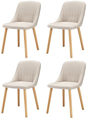 Goeurvant Esszimmerstühle Beige 4er Set Holzbeine Polsterstuhl Küchenstuhl aus Polyester Stühle Esszimmer Wohnzimmerstuhl für Esszimmer Küche Büro