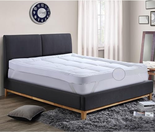 NIGHTSLEEP Microfibre Mattress Topper, 4 Inch/10cm Thick, Supersoft Heavy Fill, Single, Double, King, Super King, Box Stitched, Elasticated Corner Straps, White (Single)