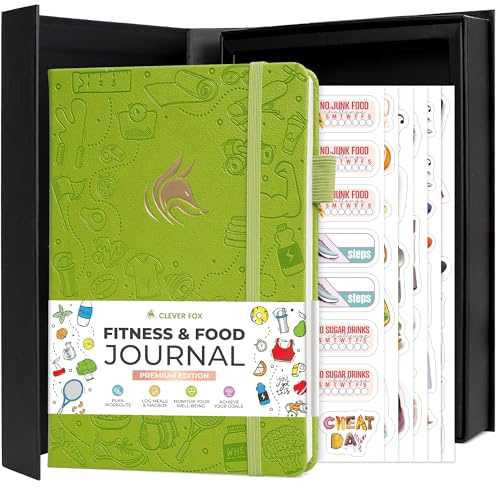 Clever Fox Fitness & Food Journal Premium for Women & Men, Apple Green