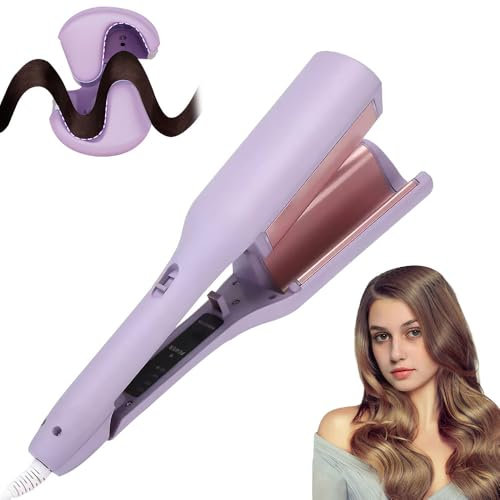 VmxlsoPiastra Onde Larghe 32mm per Capelli, Piastra Mossi 4 Temperature, Riscaldamento Rapido per Capelli Lunghi e Corti