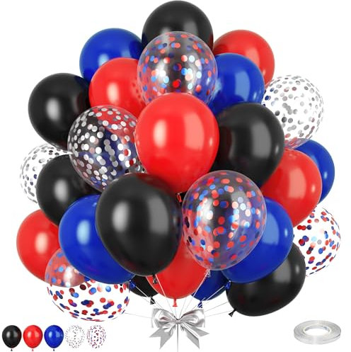 Red Blue Black Balloons, 50pcs Royal Blue Red Black Balloons, Silver Confetti Balloon for Man Boy Hero Man Theme Birthday Party Baby Shower Wedding Graduation Decorations