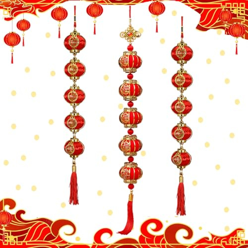 Ghirlanda di Capodanno cinese, decorazione lanterna di carta, ghirlanda sospesa, ornamento per festa di primavera (rosso)
