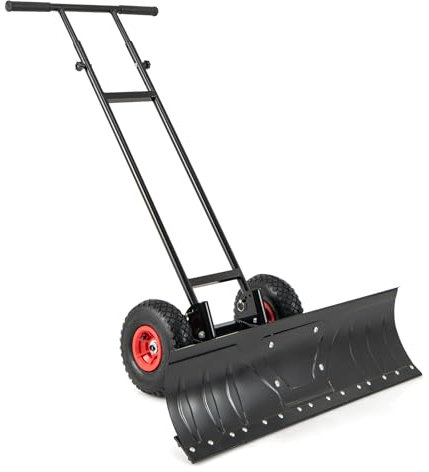 COSTWAY Schneeschaufel auf Rädern höhenverstellbar, Schneeschild 91,5 cm, rückenschonender Schneeschieber mit verstellbarem Winkel, Schneeräumer Metall